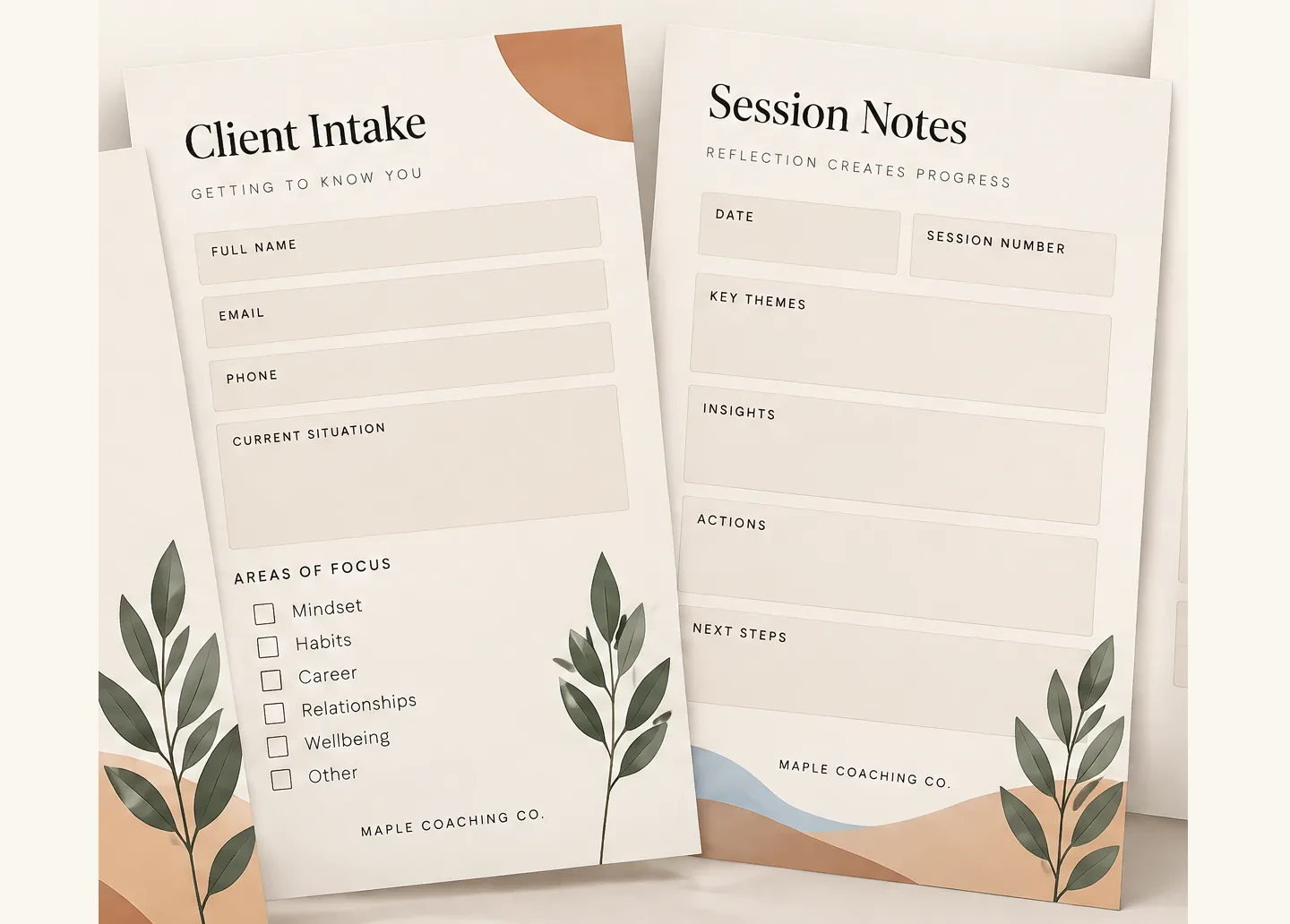 Template pages: Client Intake and Session Notes