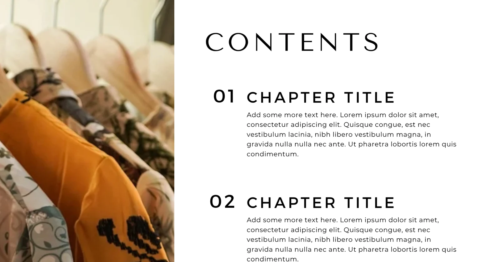 Contents page in a coaching workbook template with four placeholder chapter headings